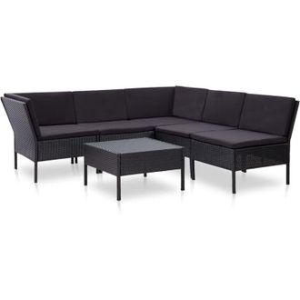 vidaXL Set Muebles De Jard&iacute;n 6 Piezas Y Cojines Rat&aacute;n Sint&eacute;tico Negro Vidaxl