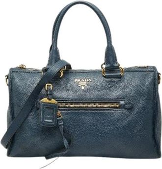 Prada Pre-owned Handbags, female, Blue, Size: ONE SIZE Pre-owned Vitello Daino 2way bag