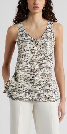 Nordstrom Satin Shell Top in Ivory- Brown Textural at Nordstrom, Size Xx-Large