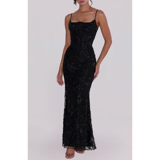 House of CB Naima Beaded Gown in Black at Nordstrom, Size X-Small A