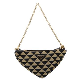 Prada Symbole Triangle Jacquard Beige Canvas Handbag (Pre-Owned)