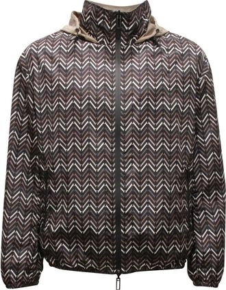 Armani Jassen, Heren, Veelkleurig, L, Omkeerbare jas met afneembare capuchon