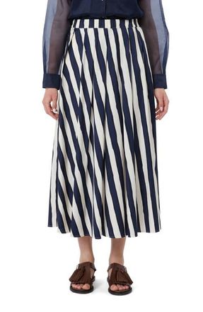 Max Mara Uomo Stripe Cotton Skirt in Navy at Nordstrom, Size 10