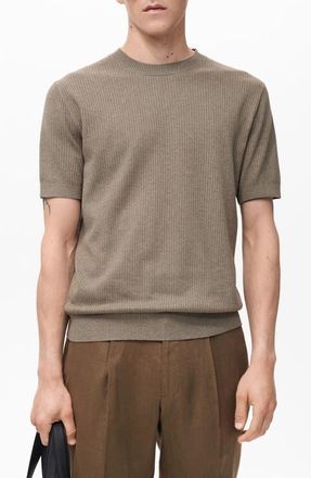 Mango Rib Knit T-Shirt in Dark Green at Nordstrom, Size Medium