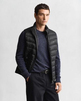 GANT Steppweste GANT LIGHT DOWN VEST, Herren, Gr. 4XL, schwarz, Web, Obermaterial: 100% Polyester, regular fit h&uuml;ftlang, Westen Steppweste, Stehkragen, lei