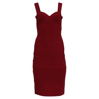 H&eacute;rve L&eacute;ger x Julia Restoin Roitfeld Sweetheart Bandage Midi Dress in Burgundy Viscose