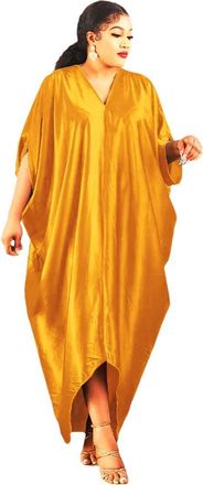 Generic African Print Dresses for Women Plus Size Party Long Dress Abaya Dubai Kaftan Maxi Dress Yellow One Size