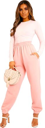 Crazy Girls Womens Fleece Casual Oversized Jogging Joggers Tracksuit Bottoms Ladies Jog Pants Size XS S/M M/L (8/10, Baby Pink)