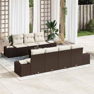 vidaXL Conjunto De Sof&aacute; De Jard&iacute;n 8 Pcs Marr&oacute;n Polirat&aacute;n Vidaxl