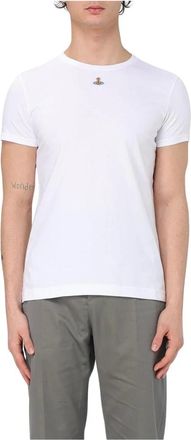 Vivienne Westwood Tops, Heren, Wit, XS, Katoen, Orb Detail T-shirt met korte mouwen en ronde hals