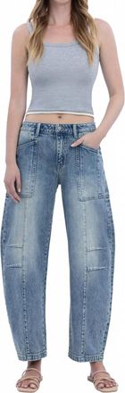 Flying Monkey Serene High Rise Crop Barrel Jean In Blue