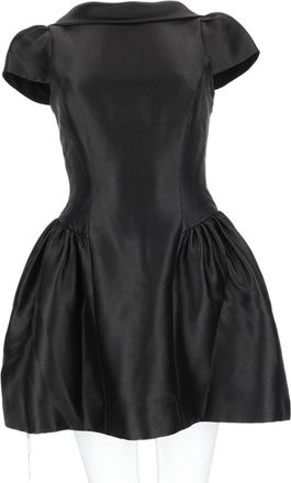 Self Portrait Structured Black Mini Dress With Voluminous Skirt And Puff Sleeves