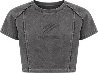 Plein Sport Acid Wash Cropped T-Shirt - Dames - Sport - Grijs - Maat: M Katoen
