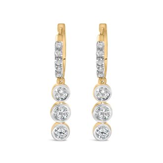 House of Brilliance 10K Yellow Gold Plated.925 Sterling Silver 1 1/2 Cttw Lab Grown Diamond Bezel Set Dangle Earrings