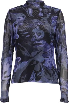 Prabal Gurung Mesh Mock Neck Top in Multicolor Polyester