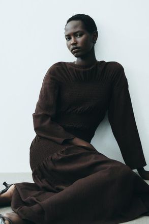 H&M Smocked Dress in Dark Brown at Nordstrom, Size Xx-Large
