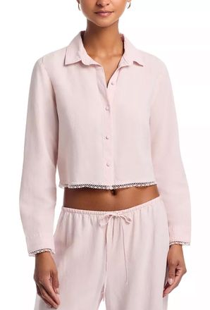 Bella Dahl Long Sleeve Cropped Shirt With Trim Top In Ballet Pink