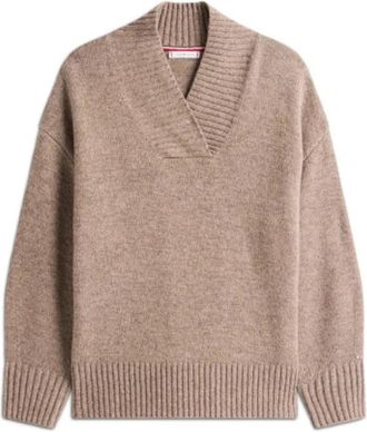Tommy Hilfiger Truien - Dames - V-hals truien - Bruin - S/M - Leer - Truien & Vesten