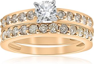Pompeii3 14k Yellow Gold 1 Carat Diamond Engagement Ring Matching Wedding Band Set