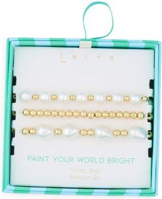 Leith 3-Pack Assorted Stretch Bracelets in White- Gold at Nordstrom Rack