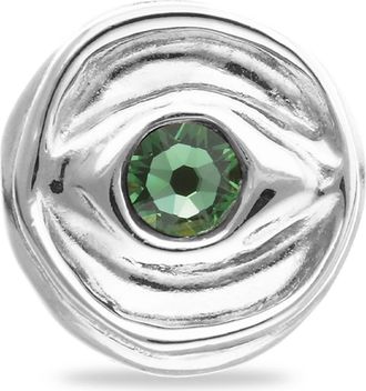 UNOde50 Sterling silver plated signet ring in the shape of an eye with green faceted crystal at Nordstrom, Size 8.5