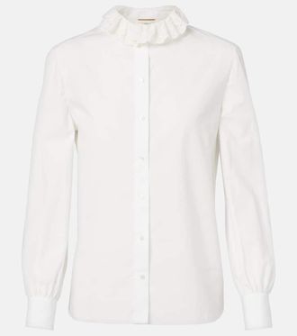 Saint Laurent Lace-trimmed cotton poplin blouse
