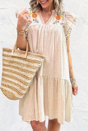 Azura Exchange Womens Embroidered Tiered Mini Dress - Ivory Cotton - Size X-Large