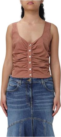 Pinko Mouwteloze katoenen top met ruches - Dames - Tops zonder mouwen - Bruin - L - Katoen - Tops