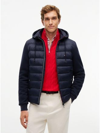 Tommy Hilfiger Mens TH Performance Mixed-Media Zip Hoodie - Navy Blue - XXL
