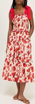 En Saison Josie Gingko Leaf Print Cotton Blend Sundress in Natural Red at Nordstrom Rack, Size X-Small