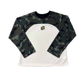 Generic Mens Long Sleeve T-Shirt, Camo Print Raglan Sleeve Crew Neck Tee, Color Block with Small Emblem Graphic, Casual Waffle Knit Top for Daily Wear-color01