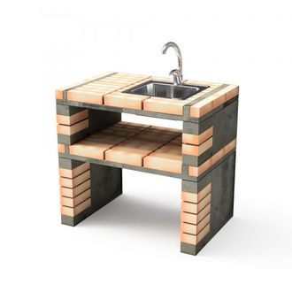 Movelar M&oacute;dulo De Lavabo Y Grifo Con Soporte Lateral Californi Plus Para Barbacoa De Obra Prefabricada (gris, Naranja - 86,5 X 58 X 58 Cm) - Uso En Exteriores