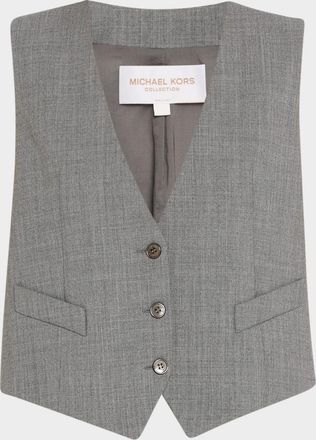 Michael Kors Single-Breasted Wool-Stretch Crop Vest