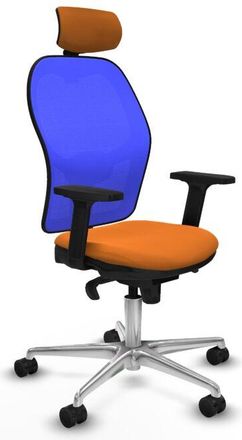 Piqueras y Crespo Piqueras Y Crespo - Jorquera Sincro Malla Azul Similpiel Naranja Brazos 2d Base Aluminio Cabecero 2d Ruedas 65mm Nailon