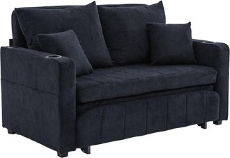 Urban Meuble Sof&aacute; de tela de chenilla negra con puerto USB y portavasos