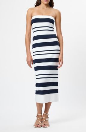French Connection Maxime Stripe Strapless Midi Dress in Summerwhite-Marine at Nordstrom, Size X-Small