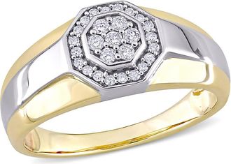 Amour 1/4 CT TW Diamond Octagonal Mens Ring In 10K White and Yellow Gold