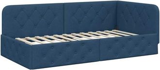 vidaXL Corner Bed Frame with Headboard Blue 90 x 190 cm Fabric vidaXL
