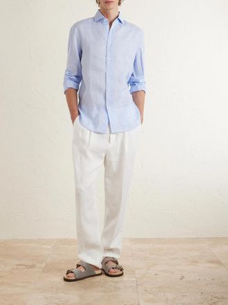 Brunello Cucinelli Tapered Pleated Linen-Twill Drawstring Trousers
