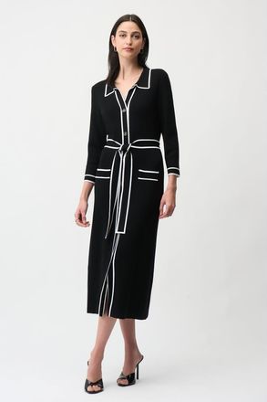Joseph Ribkoff Viscose Shirt Dress with Contrast Piping And Sash in Black/vanilla at Nordstrom, Size X-Large