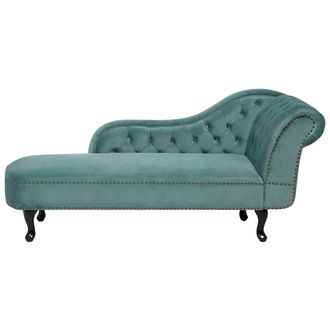 Beliani Beliani - Chaise Longue Tapizado En Terciopelo Verde Menta Con Botones Versi&oacute;n Derecha Nimes