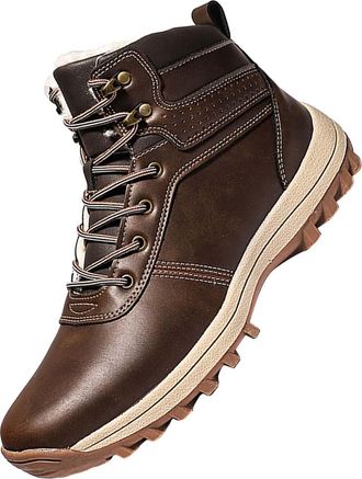 Generic Winter Boots Mens, Fur Lined Snow Boots Lace Up Warm Anti-Slip Shoes Waterproof Snow-Resistant Footwear High Top Outdoor Trekking Shoe Thermal-Lined W