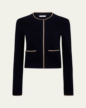 Vince Contrast Wool-Cashmere Snap Cardigan