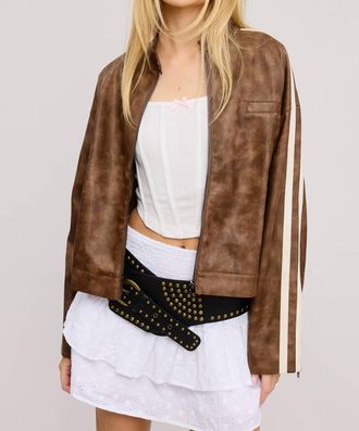 Mimosa Moto Jacket With Stripes In Clay