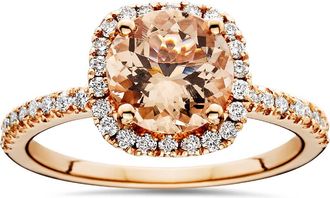 Pompeii3 1 1/4 CT Morganite & Diamond Cushion Halo Engagement Ring 14K Rose Gold