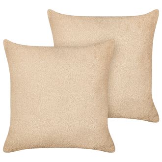 Beliani Beliani - Conjunto De 2 Cojines Decorativos De Boucl&eacute; Con Relleno Funda Extra&iacute;ble 45 X 45 Cm Beige Arena Leuzea