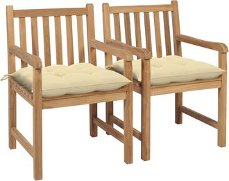 vidaXL Sillas De Jard&iacute;n 2 Uds Madera De Teca Con Cojines Blanco Crema Vidaxl