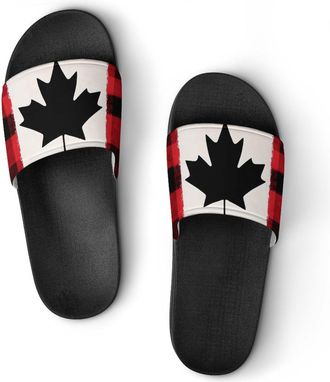 Generic Canadian Flag Scottish Tartan Plaid Checkered Shower Shoes Slipper for Women Men Beach Slippers Quick Drying Non Slip Open-Toe Sandals
