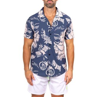 Maceoo Marthyr0400 Short Sleeve Camp Shirt in Blue at Nordstrom, Size 6