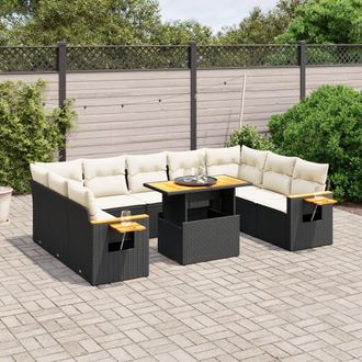 vidaXL Set De Sof&aacute;s De Jard&iacute;n 11 Pzas Y Cojines Rat&aacute;n Sint&eacute;tico Negro Vidaxl
